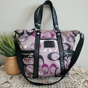 Coach Color Print Satin Satchel Bag With Heart Zip